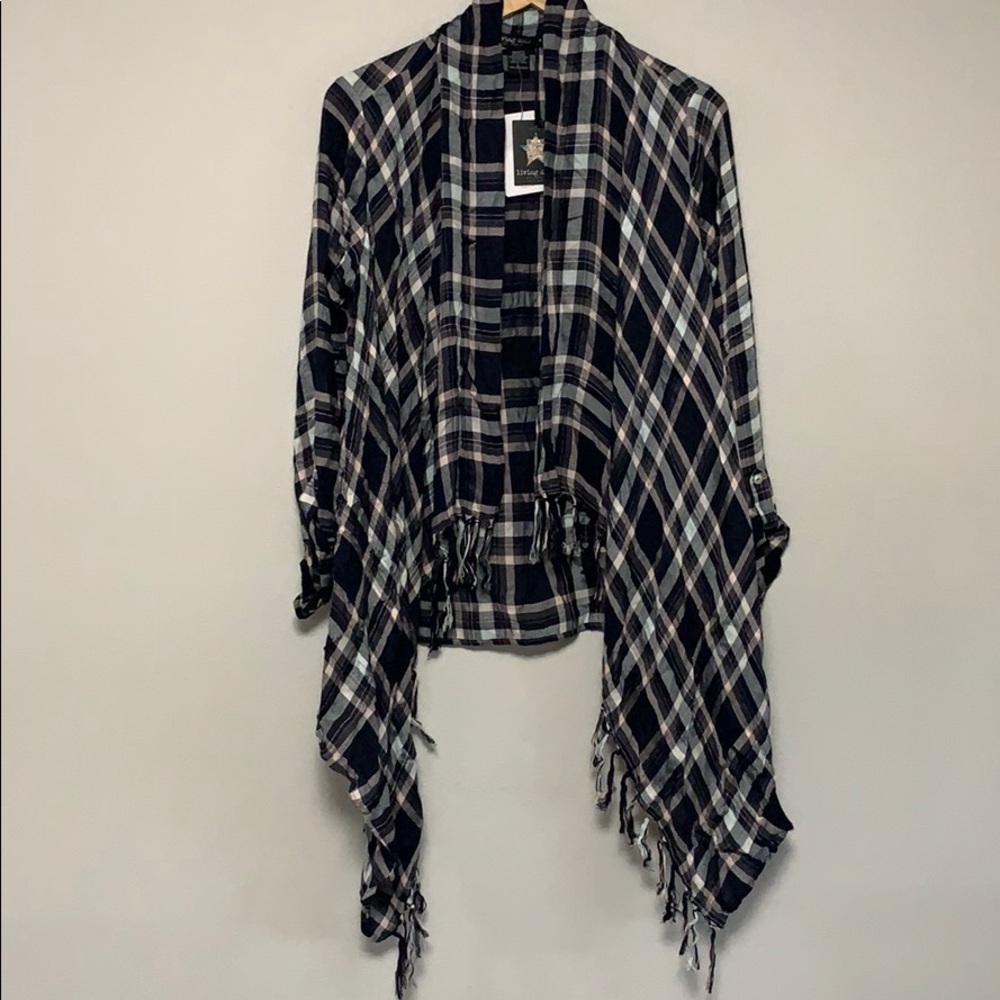 LIVING DOLL fringed plaid cardigan